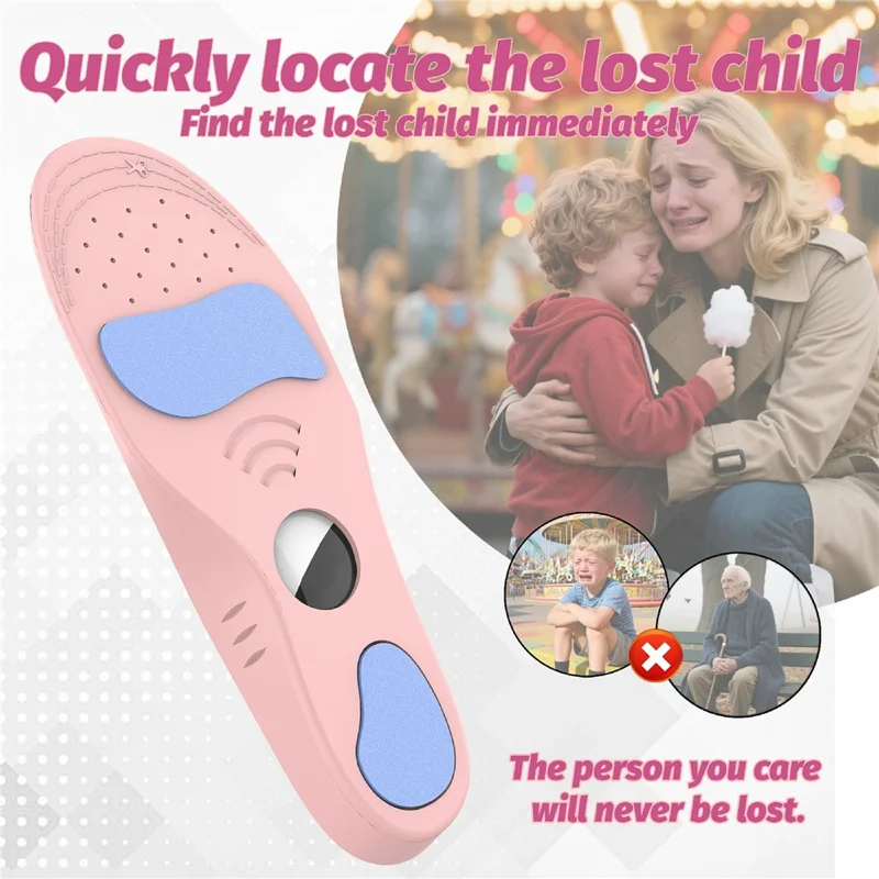 For Apple AirTag Tracker Holder Cartoon Pattern Shock Absorbing PU Insoles, with Front and Back Protective Film - Pink  /  135-150mm