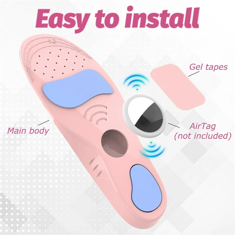 For Apple AirTag Tracker Holder Cartoon Pattern Shock Absorbing PU Insoles, with Front and Back Protective Film - Pink  /  135-150mm
