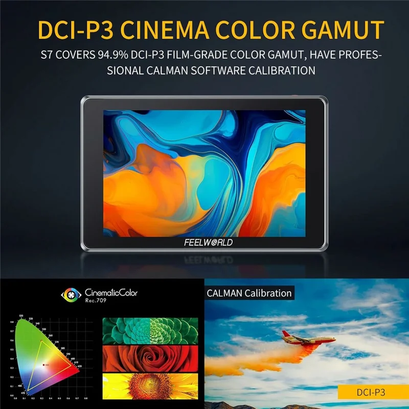 FEELWORLD S7 12G-SDI HD 2.0 Monitor de campo de cámara de 7 pulgadas 4K HD HDR / Pantalla táctil de panel IPS de 3D LUT 16:10 con forma de onda
