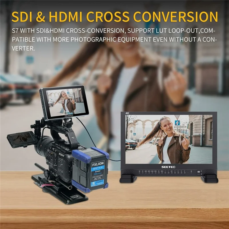 FEELWORLD S7 12G-SDI HD 2.0 Monitor de campo de cámara de 7 pulgadas 4K HD HDR / Pantalla táctil de panel IPS de 3D LUT 16:10 con forma de onda