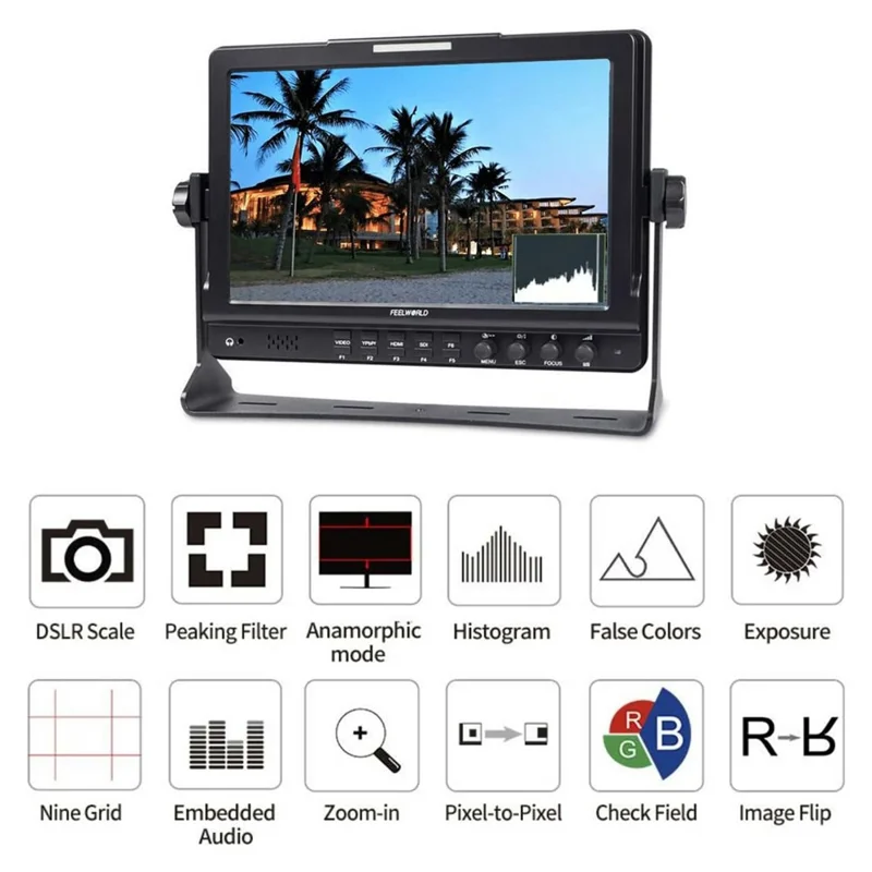 FEELWORLD FWFW1018SPV1 Monitor de campo de cámara de 10 pulgadas Pantalla HD 1920x1200 Entrada / Salida 3G-SDI