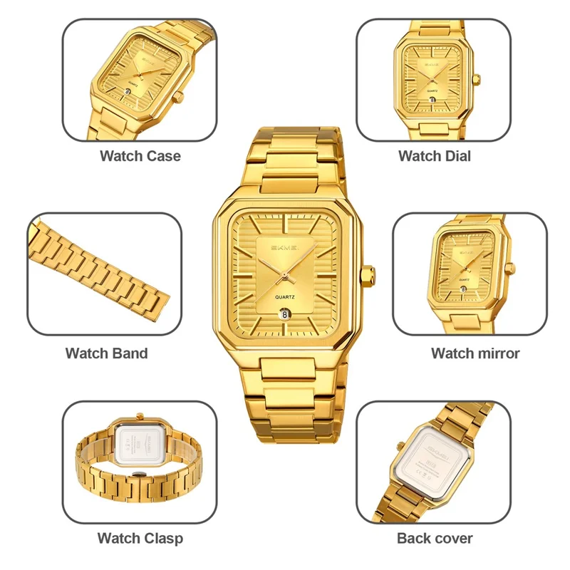 SKMEI 9373 Montre à Quartz avec Bracelet en Acier Inoxydable et Fonction Calendrier pour Hommes d'Affaires avec Affichage Analogique - Noir+Noir