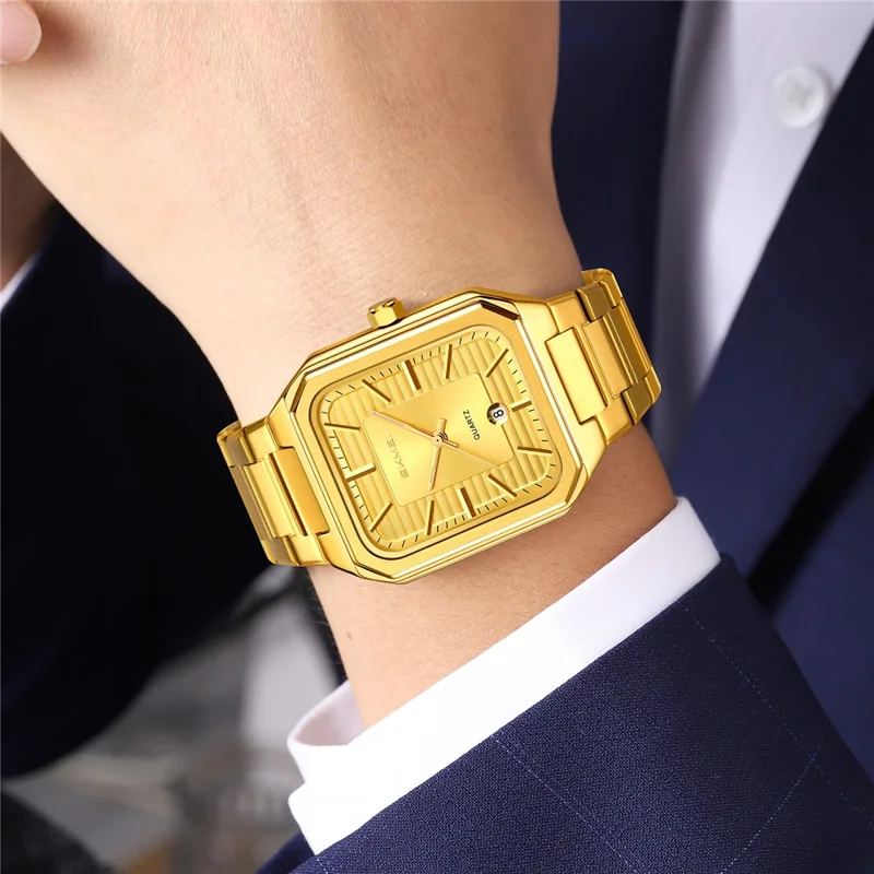 SKMEI 9373 Montre à Quartz avec Bracelet en Acier Inoxydable et Fonction Calendrier pour Hommes d'Affaires avec Affichage Analogique - Noir+Noir