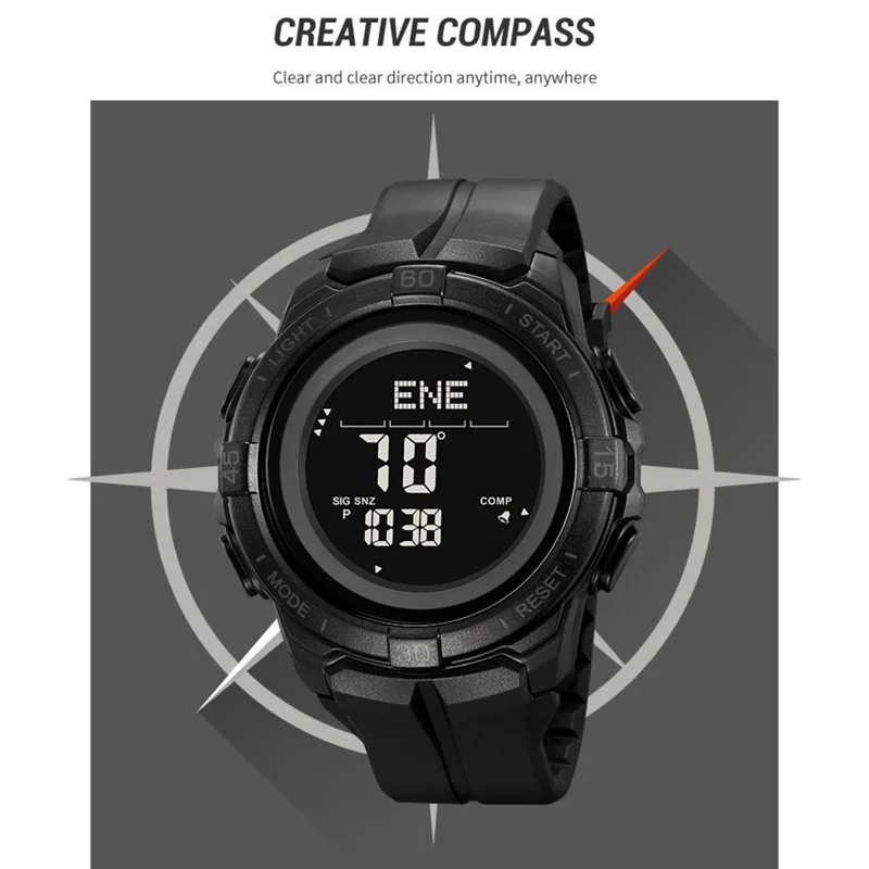 SKMEI 2564 Montre Pédomètre de Plein Air avec Boussole Montre Électronique Multifonctionnelle - Vert Armée