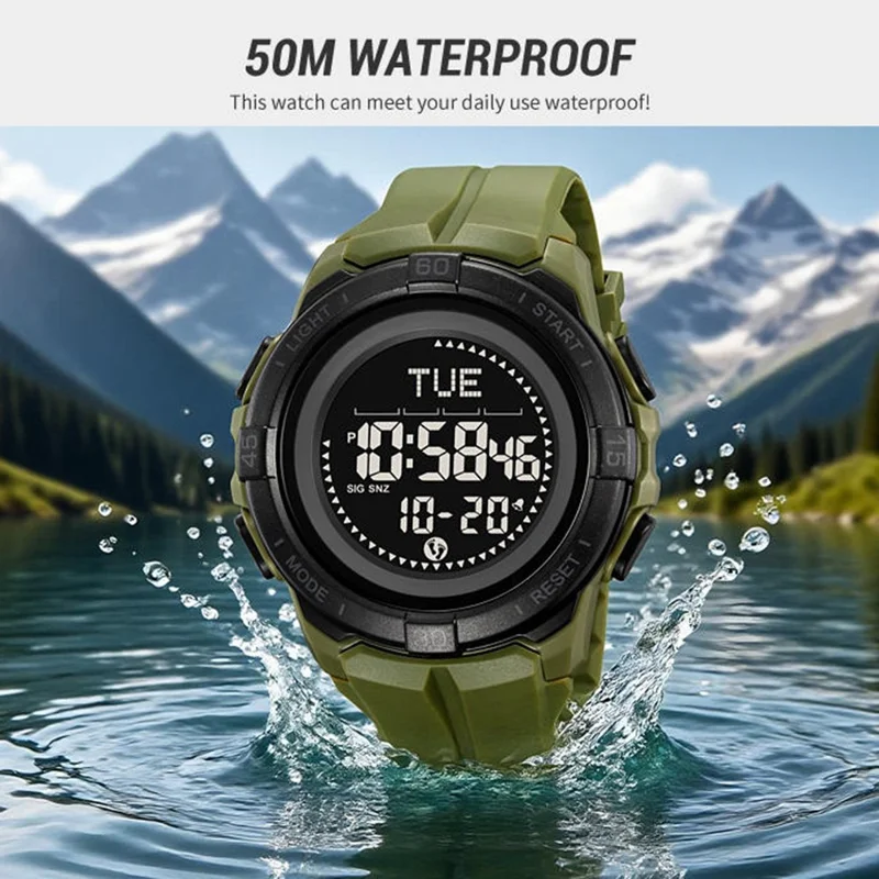 SKMEI 2564 Montre Pédomètre de Plein Air avec Boussole Montre Électronique Multifonctionnelle - Vert Armée