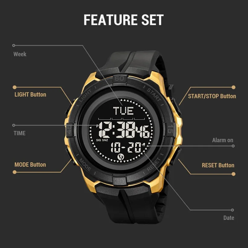 SKMEI 2564 Montre Pédomètre de Plein Air avec Boussole Montre Électronique Multifonctionnelle - Vert Armée