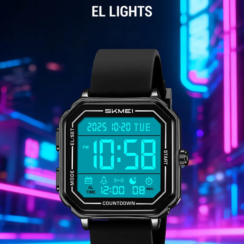 SKMEI 2559 Date Display Electronic Watch with EL Backlight Stainless Steel Strap Digital Wristwatch - Black Case