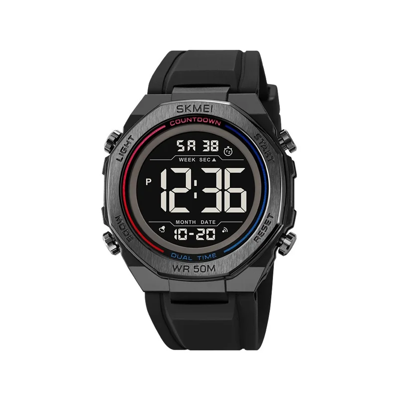 SKMEI 2513 For Men Multi-Function Digital Watch Alarm Clock Stopwatch Electronic Wristwatch with EL Backlight - Black+Black Dial