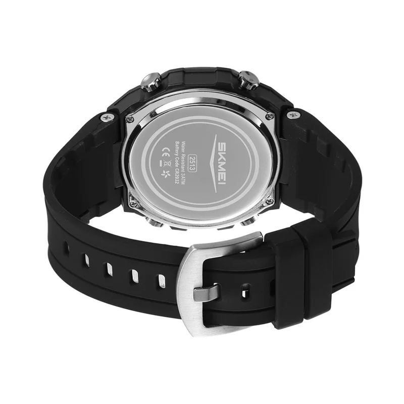 SKMEI 2513 Herren Multifunktions-Digitaluhr Wecker Stoppuhr Elektronische Armbanduhr mit EL-Hintergrundbeleuchtung - Schwarz + Weißes Zifferblatt