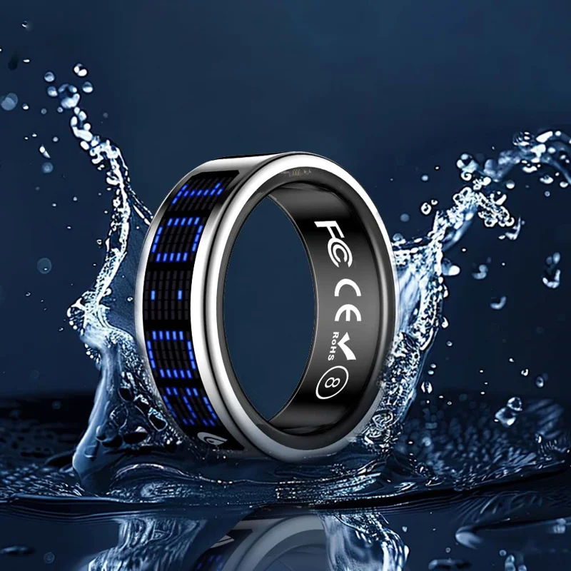 SR16 Digital Display Smart Ring Sleep Tracking Blood Oxygen Heart Rate Monitor Prayer Counter with Charging Case - Silver / Size 8