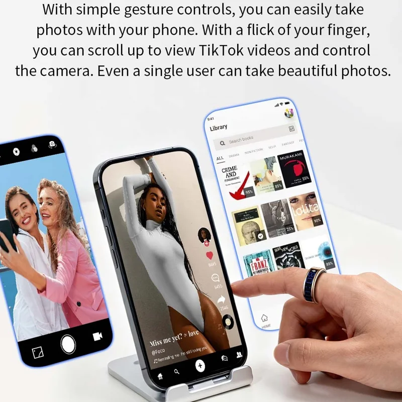 SR16 Digital Display Smart Ring Sleep Tracking Blood Oxygen Heart Rate Monitor Prayer Counter with Charging Case - Silver / Size 8