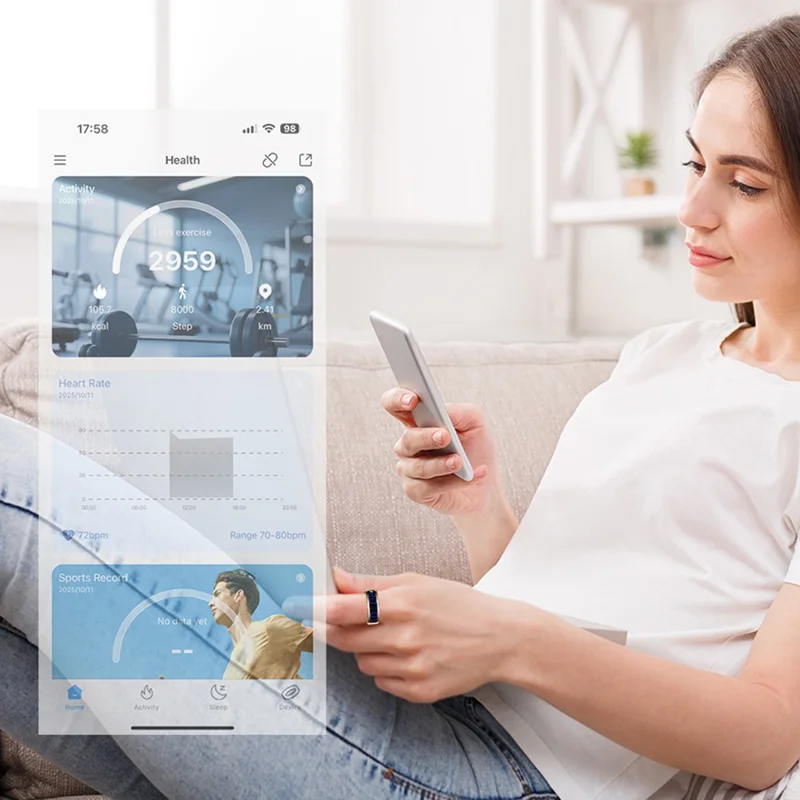 SR16 Digital Display Smart Ring Sleep Tracking Blood Oxygen Heart Rate Monitor Prayer Counter with Charging Case - Silver / Size 8