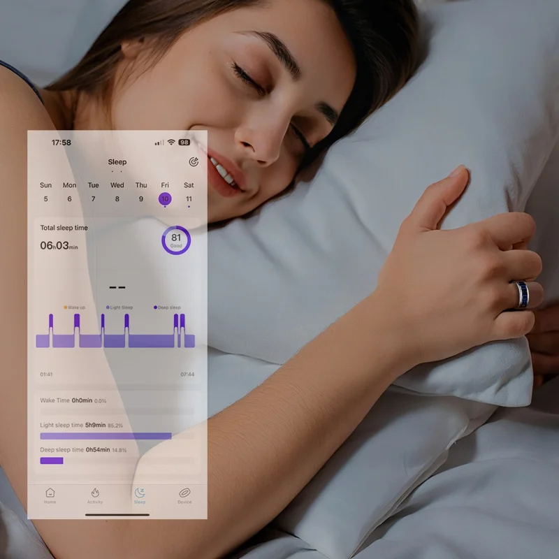 SR16 Digital Display Smart Ring Sleep Tracking Blood Oxygen Heart Rate Monitor Prayer Counter with Charging Case - Silver / Size 8