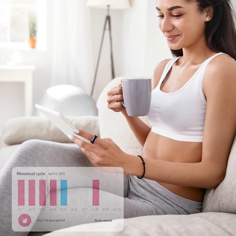 SR16 Digital Display Smart Ring Sleep Tracking Blood Oxygen Heart Rate Monitor Prayer Counter with Charging Case - Silver / Size 8