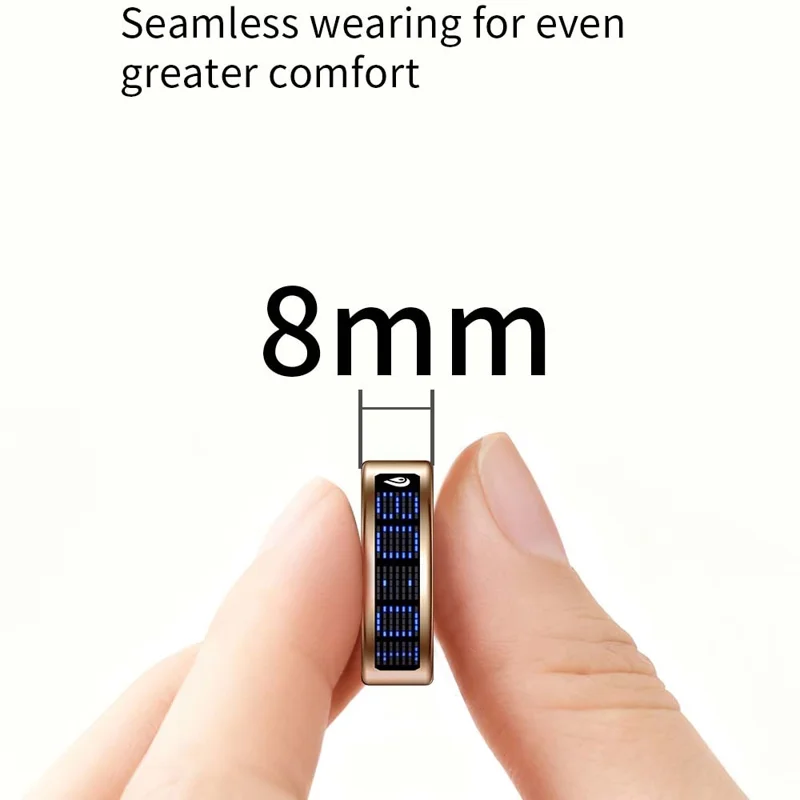 SR16 Digital Display Smart Ring Sleep Tracking Blood Oxygen Heart Rate Monitor Prayer Counter with Charging Case - Silver / Size 8