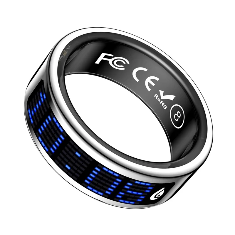 SR16 Digital Display Smart Ring Sleep Tracking Blood Oxygen Heart Rate Monitor Prayer Counter with Charging Case - Silver / Size 8