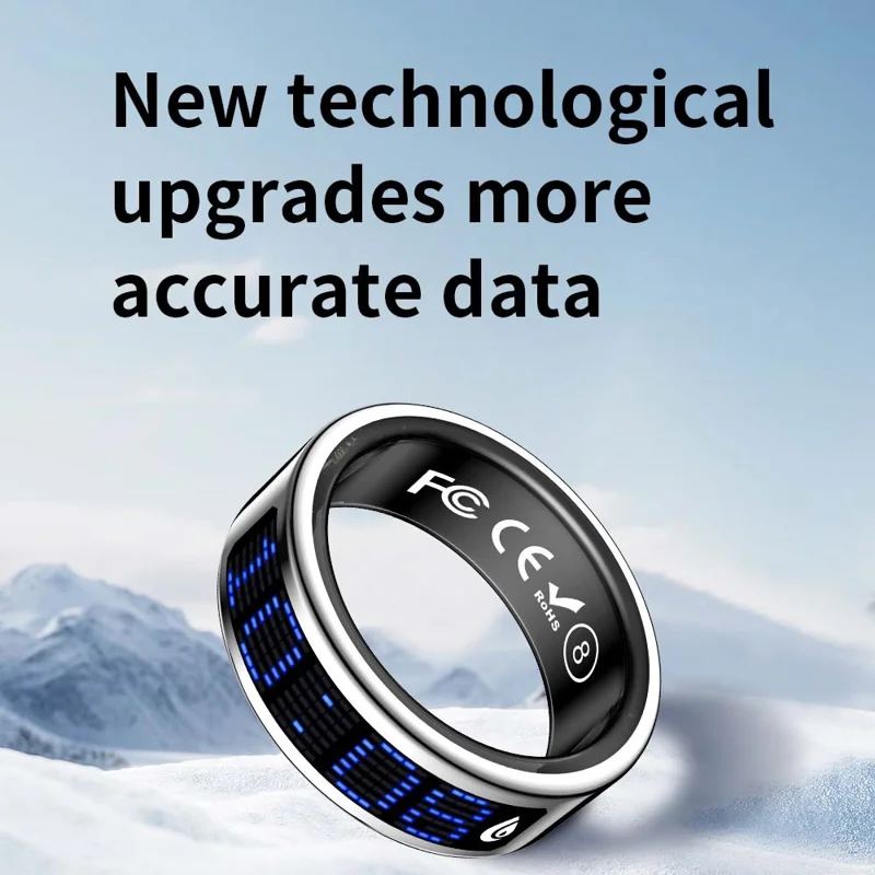 SR16 Digital Display Smart Ring Sleep Tracking Blood Oxygen Heart Rate Monitor Prayer Counter with Charging Case - Silver / Size 8