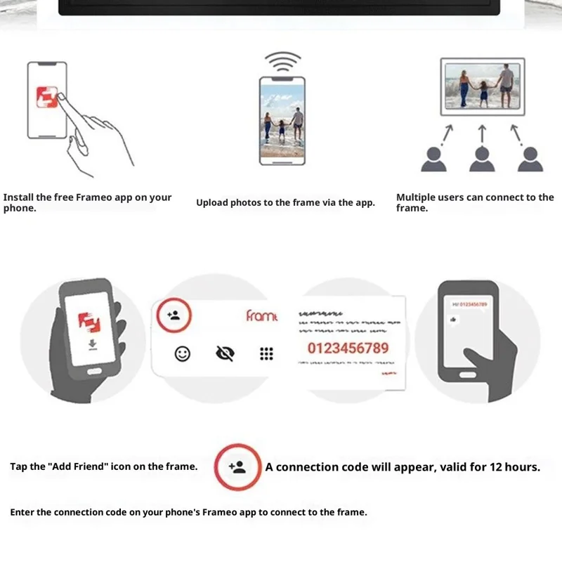 10,1 tommer digital billedramme med WiFi, touch, smart cloud-ramme, understøtter billedoverførsel via app, automatisk rotation - EU-stik