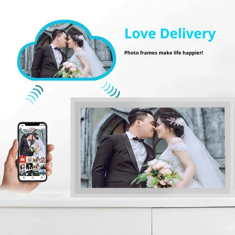 10,1 tommer digital billedramme med WiFi, touch, smart cloud-ramme, understøtter billedoverførsel via app, automatisk rotation - EU-stik