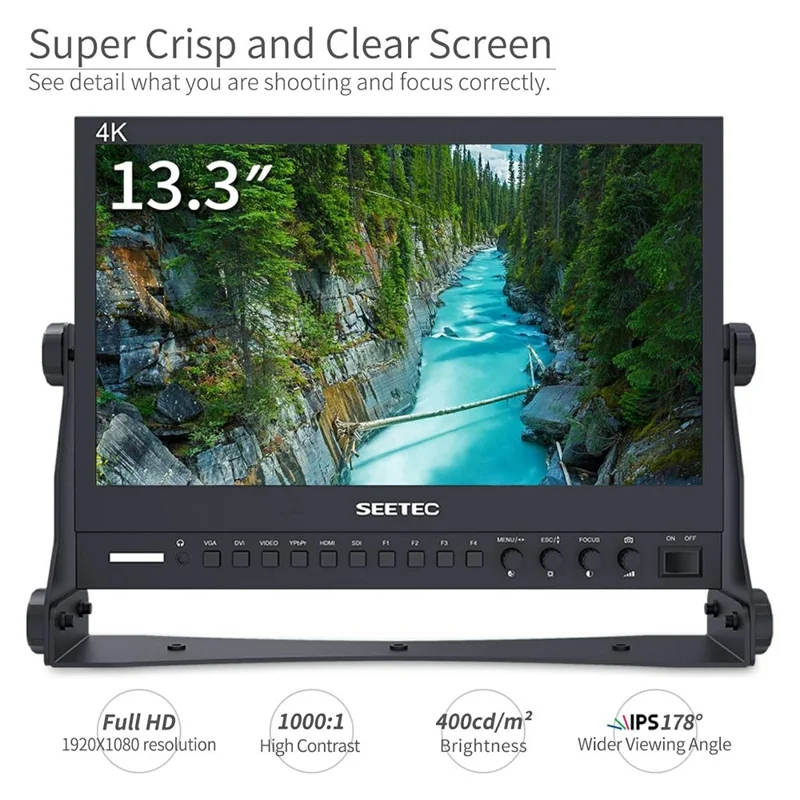 SEETEC P133-9SHD شاشة بث بمقاس 13.3 بوصة ودقة 4K، لوحة IPS، شاشة إنتاج HD، هيكل من الألومنيوم - قابس أمريكي