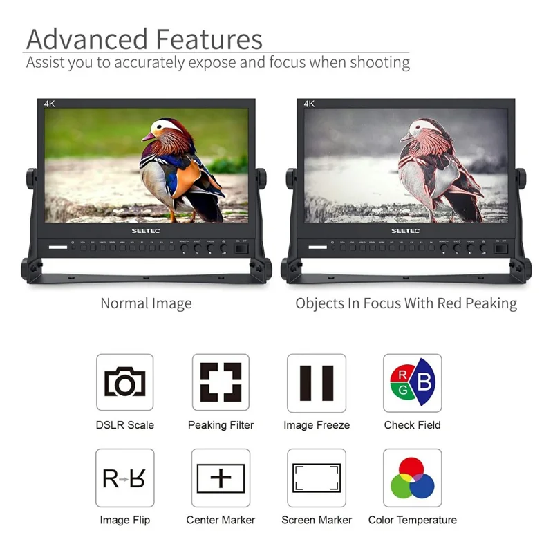 SEETEC P133-9SHD شاشة بث بمقاس 13.3 بوصة ودقة 4K، لوحة IPS، شاشة إنتاج HD، هيكل من الألومنيوم - قابس أمريكي