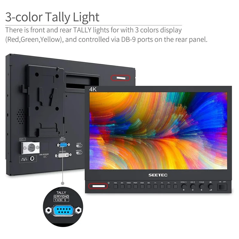 SEETEC P133-9SHD شاشة بث بمقاس 13.3 بوصة ودقة 4K، لوحة IPS، شاشة إنتاج HD، هيكل من الألومنيوم - قابس أمريكي