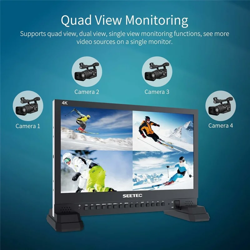 SEETEC 156-9HSD 15,6 tommer 4K IPS-skærm Quad Multiviewer-monitor 170° betragtningsvinkel HD-videovisning 3 farvetallylamper - US-stik