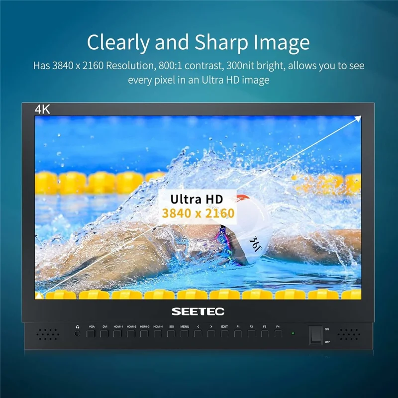 SEETEC 156-9HSD 15,6 tommer 4K IPS-skærm Quad Multiviewer-monitor 170° betragtningsvinkel HD-videovisning 3 farvetallylamper - US-stik