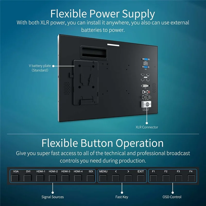 SEETEC 156-9HSD 15,6 tommer 4K IPS-skærm Quad Multiviewer-monitor 170° betragtningsvinkel HD-videovisning 3 farvetallylamper - US-stik