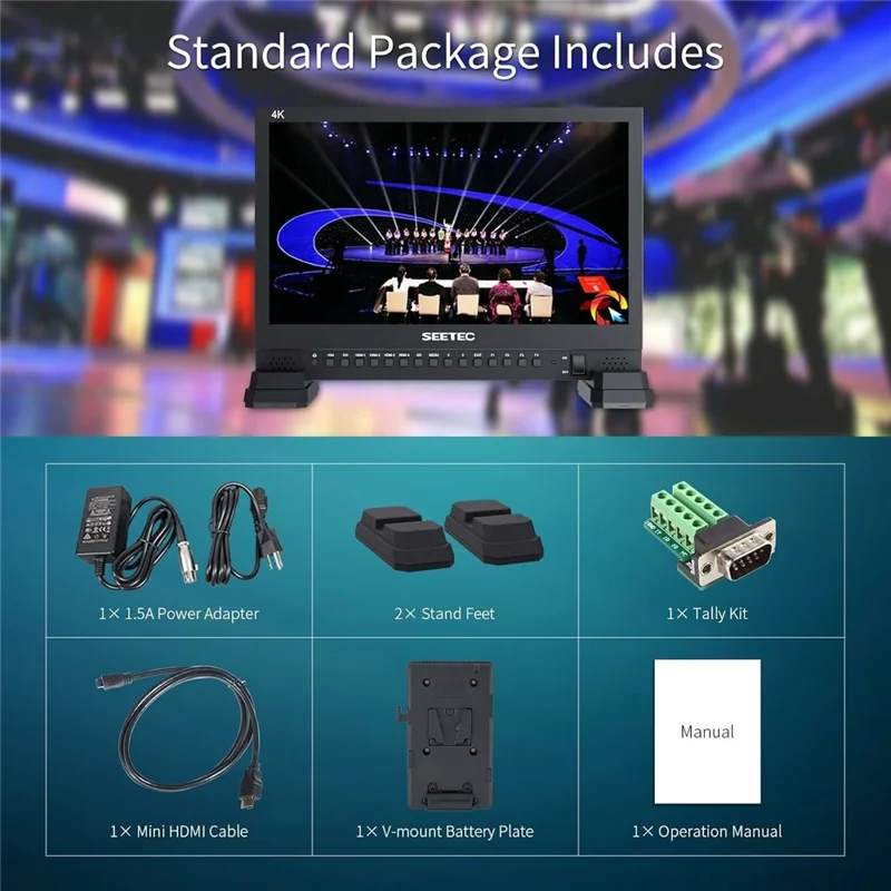 SEETEC 156-9HSD 15,6 tommer 4K IPS-skærm Quad Multiviewer-monitor 170° betragtningsvinkel HD-videovisning 3 farvetallylamper - US-stik