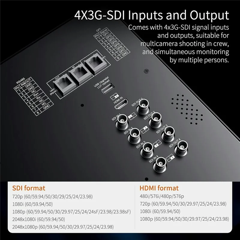 SEETEC ATEM156S 15.6 inch Broadcast Studio Monitor 4 SDI Multi-Source Display Professional Multi-Camera Monitoring - US Plug