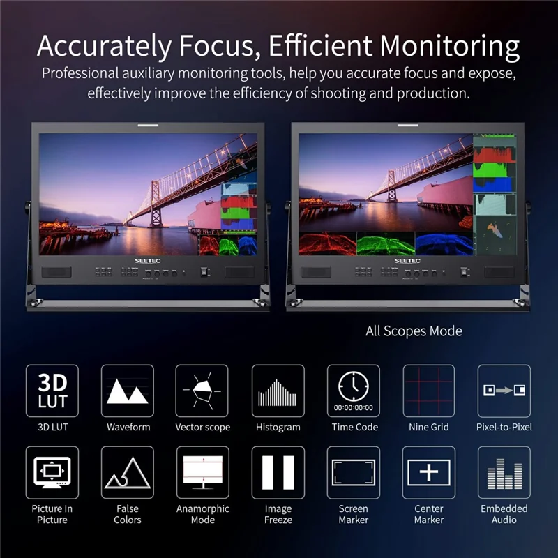 SEETEC ATEM215S 21.5 inch IPS FHD 1920x1080 Broadcast Multi-Viewer 3G-SDI  /  HD Studio Production Display - US Plug