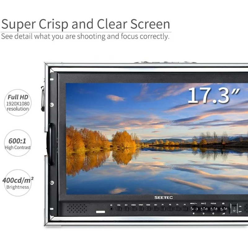 SEETEC P173-9HSD-CO 17,3 tomme Aluminiumkabinet Monterbar Direktørmonitor 3G-SDI / HD 1920x1080 FHD Rack Broadcast Betragtningsenhed - US Stik
