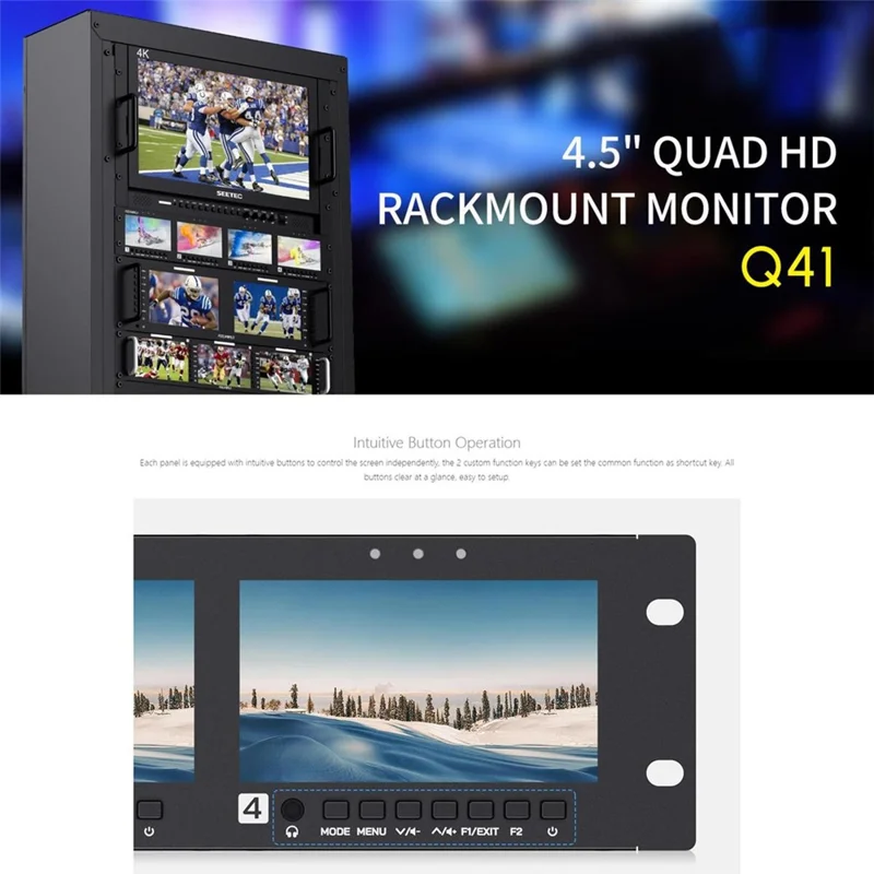 FEELWORLD Q41 4,5 tommer 2HE rackmonteret broadcast-display 3G-SDI / 4K HD / AV firkantskærm broadcast multi-viewer - US-stik