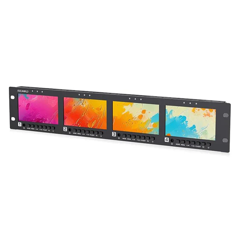 FEELWORLD Q41 4,5 tommer 2HE rackmonteret broadcast-display 3G-SDI / 4K HD / AV firkantskærm broadcast multi-viewer - US-stik