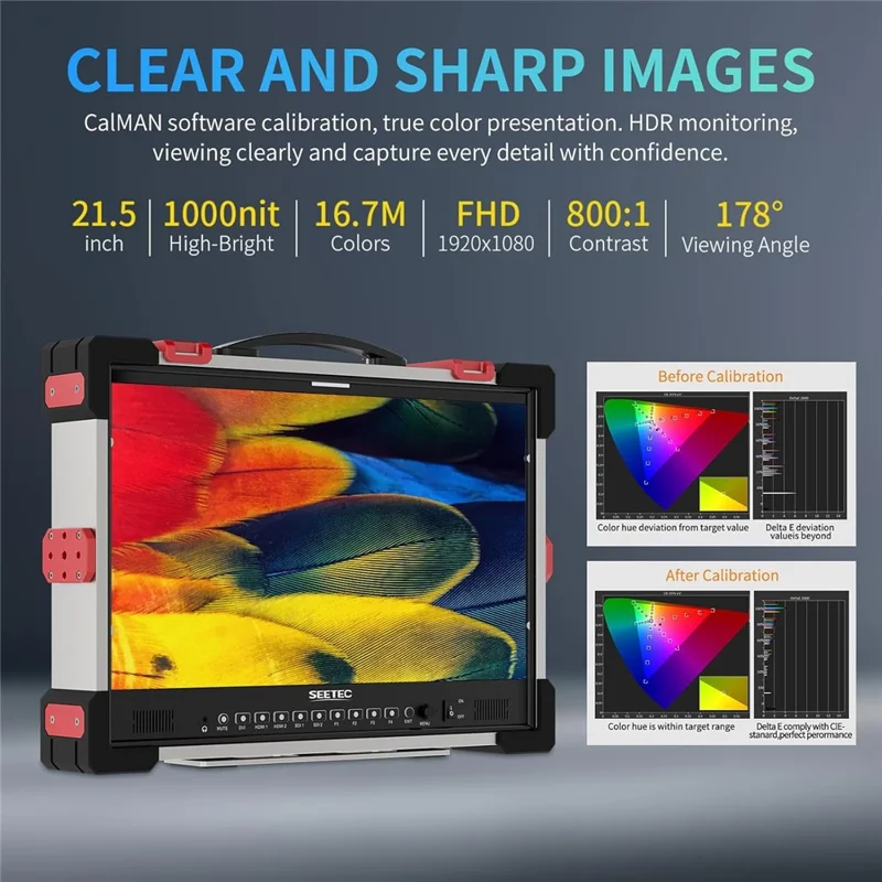 SEETEC P215 PRO-CO 21.5 inch 4K 60P Podcast Viewing Unit 1000 Nits High Brightness Broadcast Display HD In  /  Out - US Plug