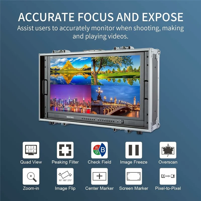 SEETEC 280-9HSD-CO 4-Split Screen 28 cali 4K Director Multi-Viewer 3840x2160 HD Broadcast Monitoring Unit - US Plug