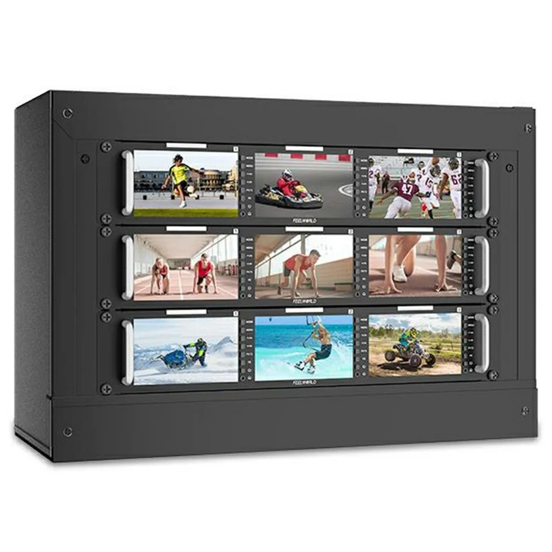 FEELWORLD T51 PLUS Trzy 5,5-calowe ekrany IPS, SDI / 4K HD / AV, 2RU, monitor wideo montowany w racku – wtyk amerykański