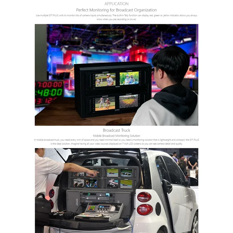 FEELWORLD D71 PLUS Podwójny 7-calowy monitor IPS 3RU montowany w racku 4K HD SDI 1920x1200 do transmisji wideo - wtyk amerykański