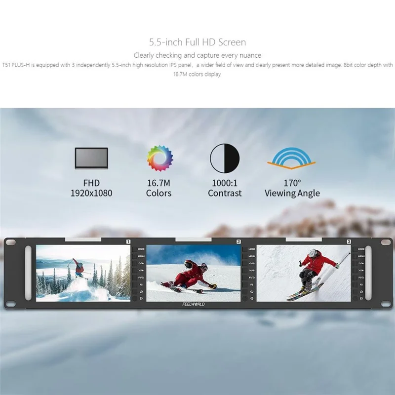 FEELWORLD T51 PLUS-H 2RU Rack Mount Triple 5,5 cala IPS Ekran FHD 4K HD AV Monitor Wideo - Wtyczka US