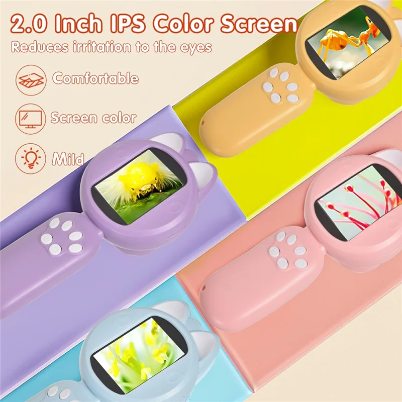 XM020A Digital Microscope for Kids 2.0 Inch IPS Color Screen Magnifier 4X Zoom LED Illumination STEM Learning Tool - Pink