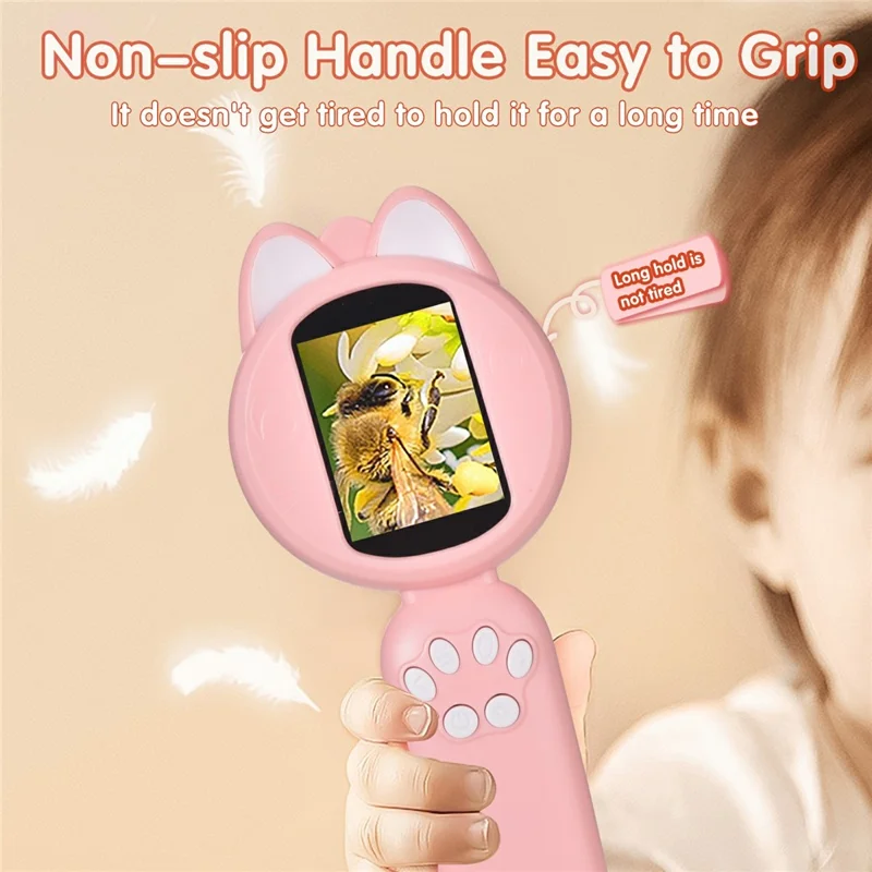 XM020A Digital Microscope for Kids 2.0 Inch IPS Color Screen Magnifier 4X Zoom LED Illumination STEM Learning Tool - Pink