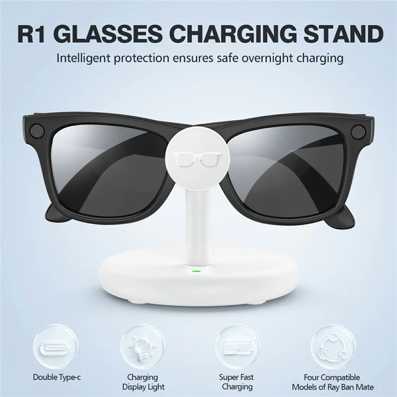 Charging Stand AR Smart Glasses For Ray-Ban Meta Wayfarer  /  Skyler /  Headliner  /  Oakley HSTN USB-C Docking Station for Desktop - White