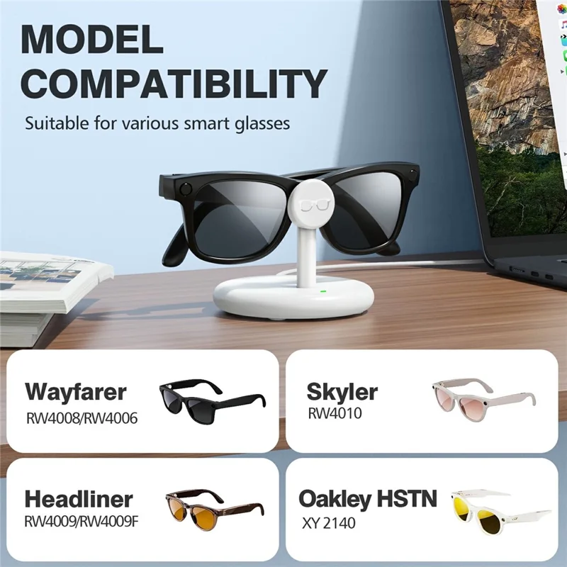 Charging Stand AR Smart Glasses For Ray-Ban Meta Wayfarer  /  Skyler /  Headliner  /  Oakley HSTN USB-C Docking Station for Desktop - White