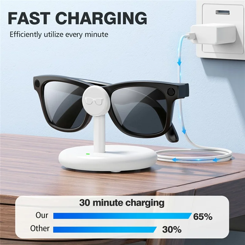 Charging Stand AR Smart Glasses For Ray-Ban Meta Wayfarer  /  Skyler /  Headliner  /  Oakley HSTN USB-C Docking Station for Desktop - White