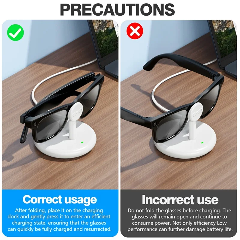 Charging Stand AR Smart Glasses For Ray-Ban Meta Wayfarer  /  Skyler /  Headliner  /  Oakley HSTN USB-C Docking Station for Desktop - White