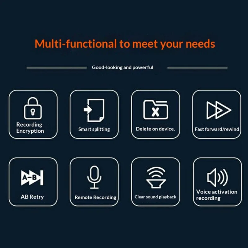 N36 Enregistreur vocal numérique 8 Go avec répétition A-B, stylo à enregistrement en un clic, réduction de bruit HD - Noir