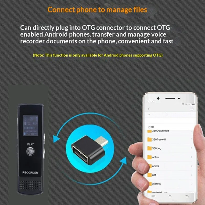 N36 Enregistreur vocal numérique 8 Go avec répétition A-B, stylo à enregistrement en un clic, réduction de bruit HD - Noir