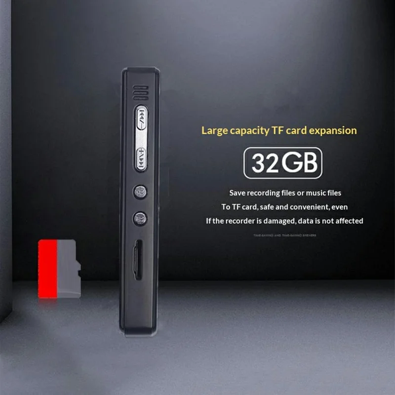 N36 Enregistreur vocal numérique 8 Go avec répétition A-B, stylo à enregistrement en un clic, réduction de bruit HD - Noir