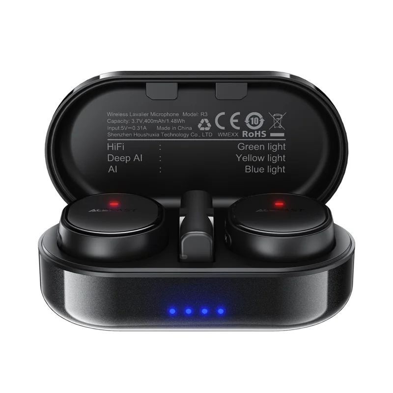 Microfone Lapela Sem Fios ACEFAST R3, Microfone de Baixa Latência e Redução de Ruído com Captação Omnidirecional